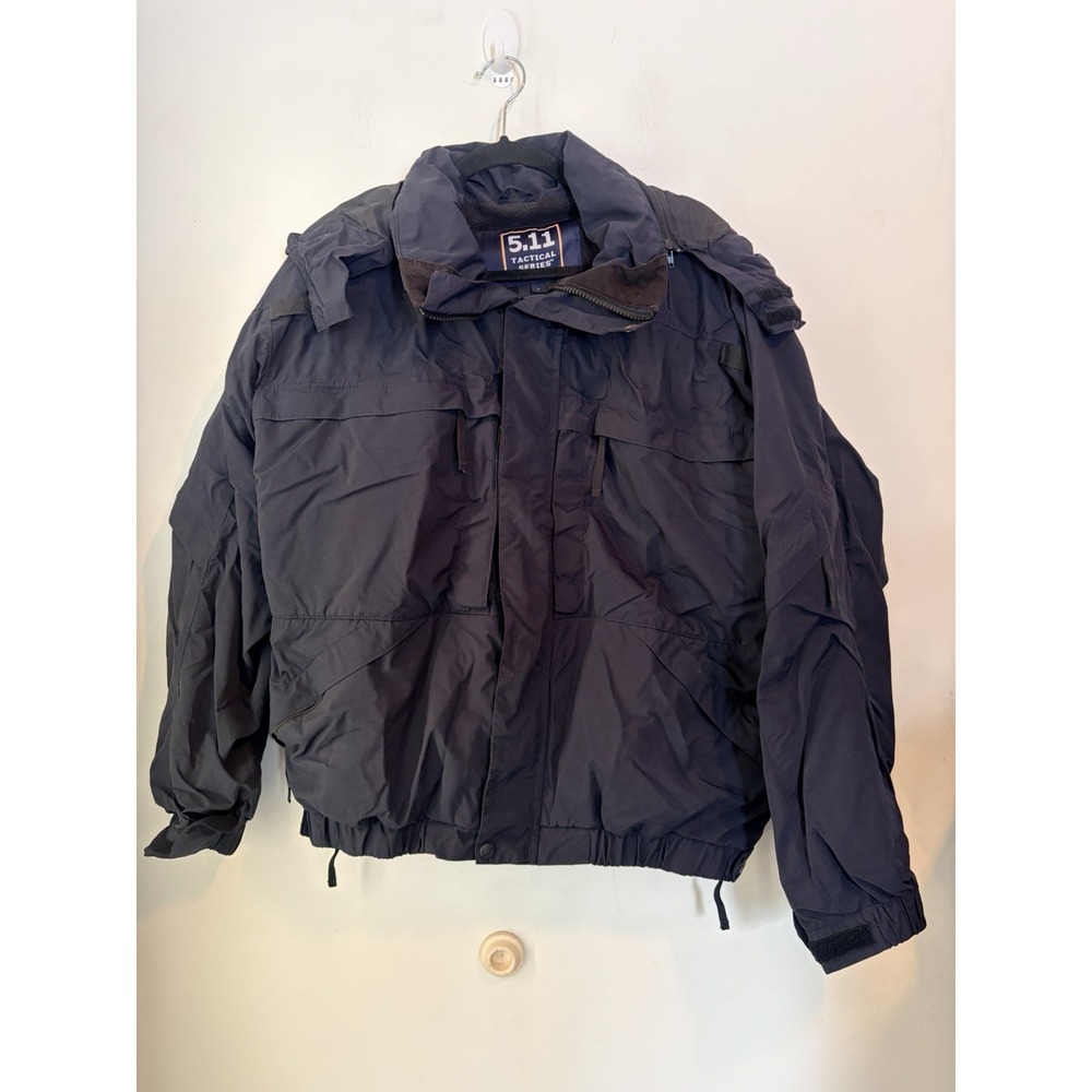 5.11 Tactical Tactec Patrol Jacket Men's Large Black Hooded Detachable Pockets
